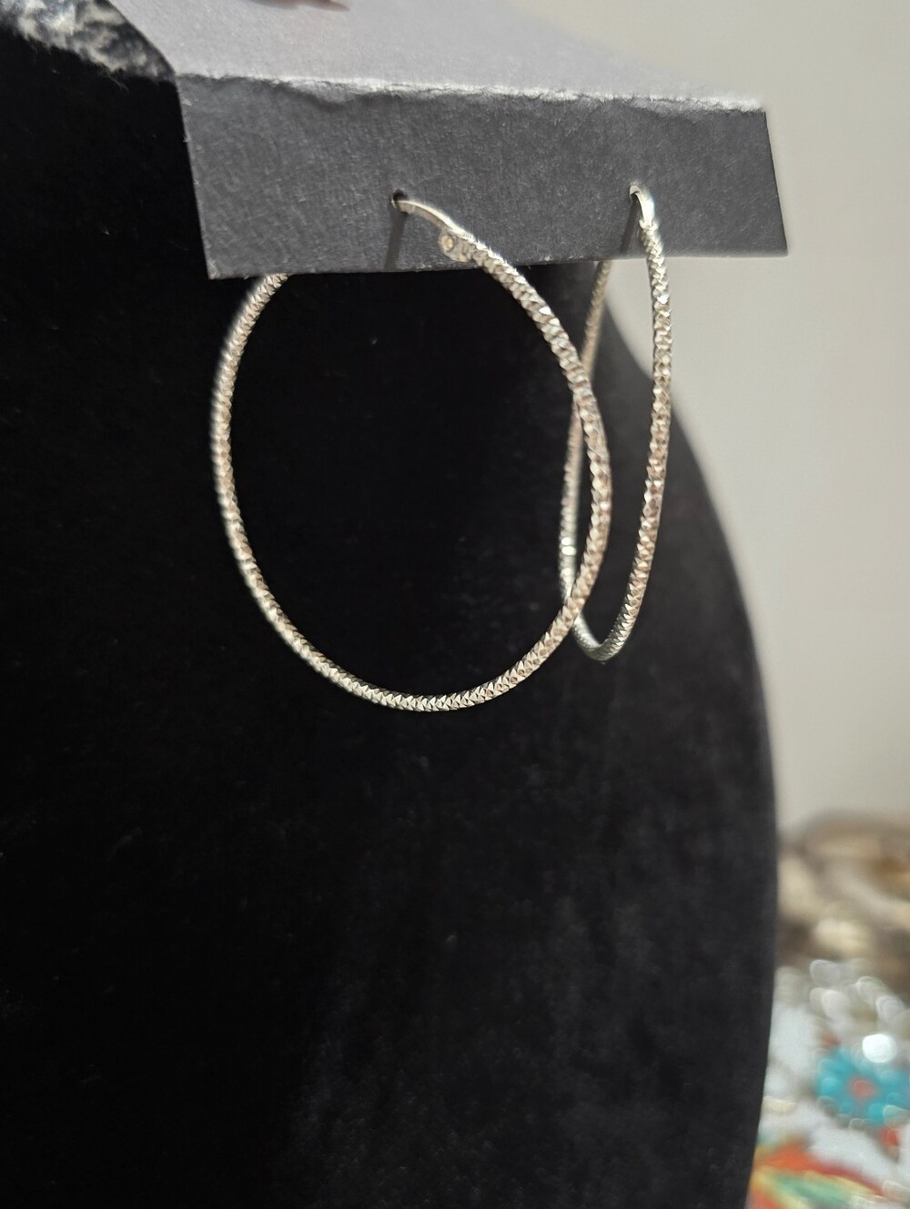 Vintage Taxco Sterling Silver Textured Hoop Earrings 1.8 Inch Made In Mexico